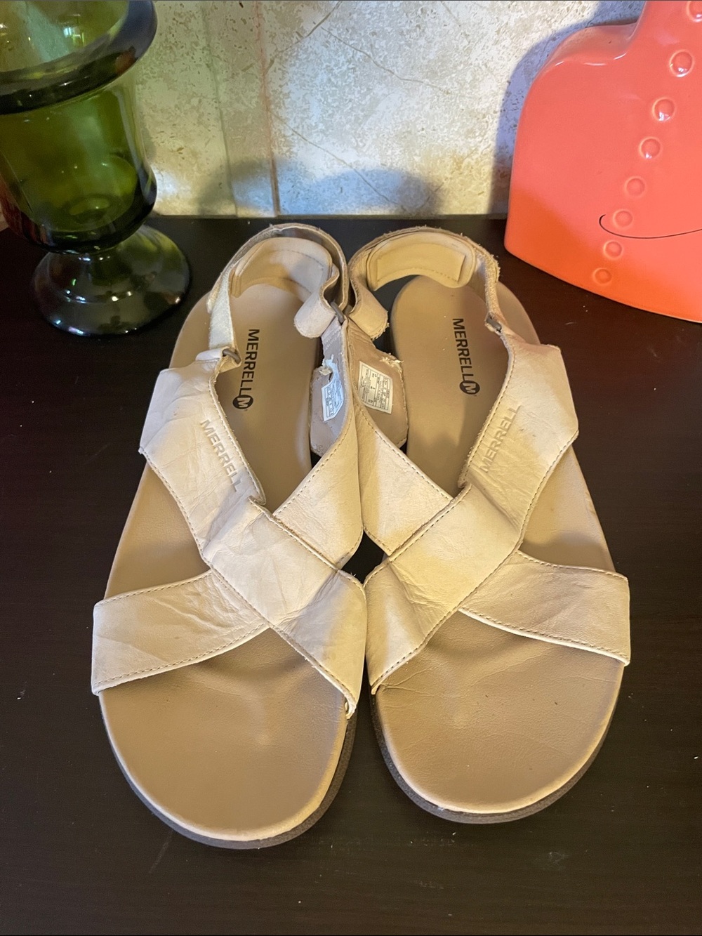 Merrell Women’s Crisscross Leather Slingback Sandals — Tan
